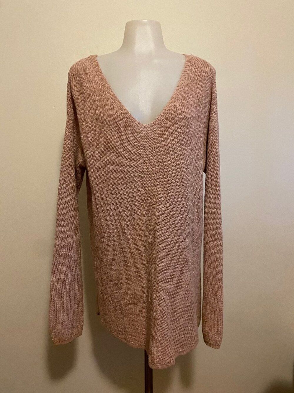 A.N.A A New Approach Blush Pink Lightweight V-Neck Knit Sweater